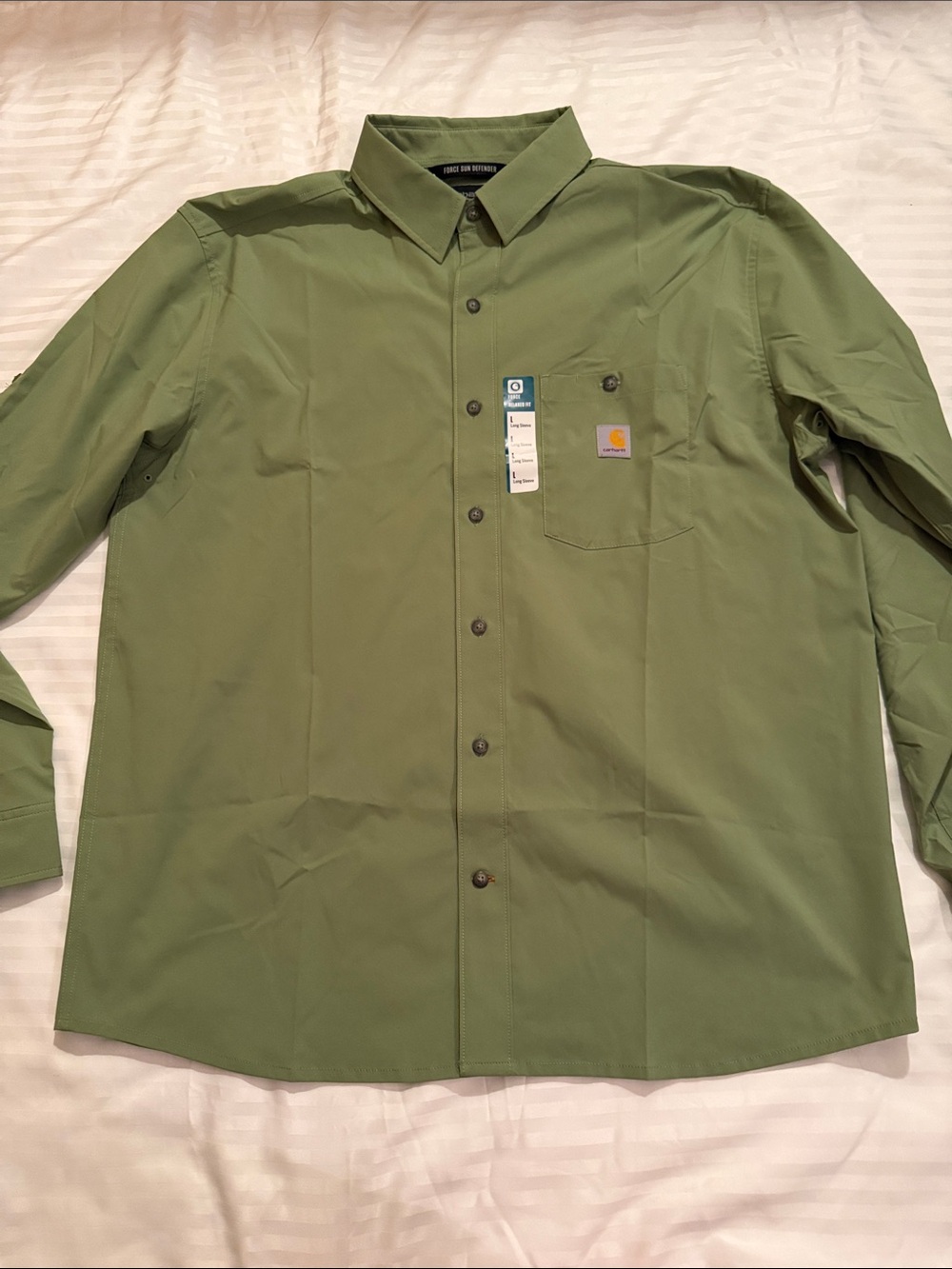 Carhartt Men’s Olive Green Long-Sleeve Button-Down Work Shirt